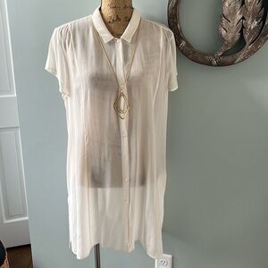 Eileen Fisher sheer silk classic collar long shirt . Size XL